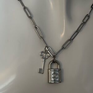 SOLD CHANEL Silver Key and Padlock Necklace